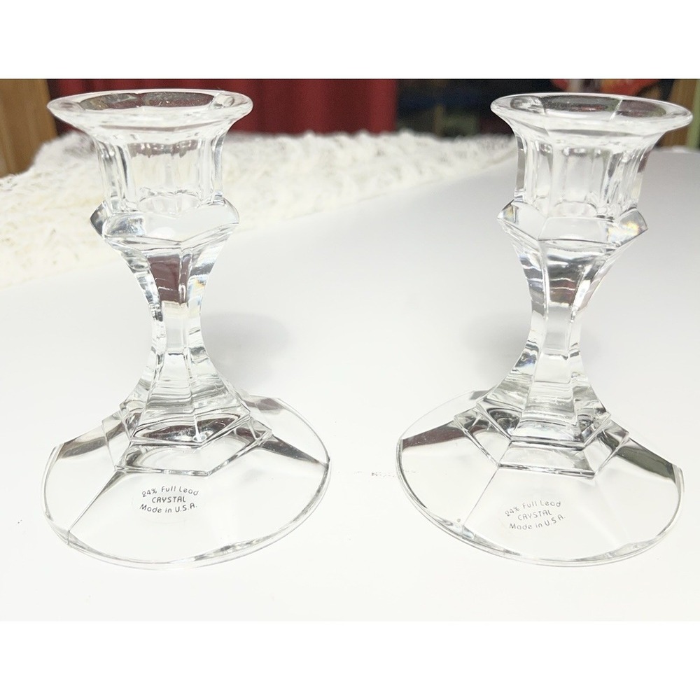 Vtg LIBBEY GLASS CANDLESTICK 2245 Paneled Clear Crystal Set Candle Holder 4"